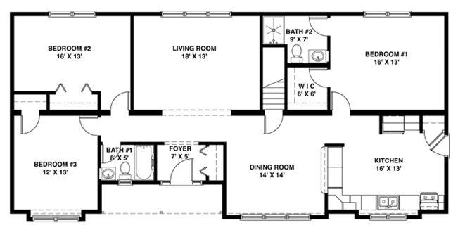 Denver II 1608 Square Foot Ranch Floor Plan